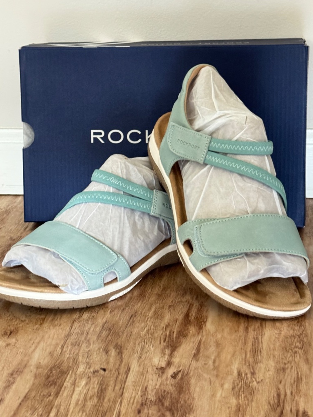 NWT Rockport Shevon Sandal Light Blue Soft Leather Double Adjustable Straps 9W - Picture 2 of 16